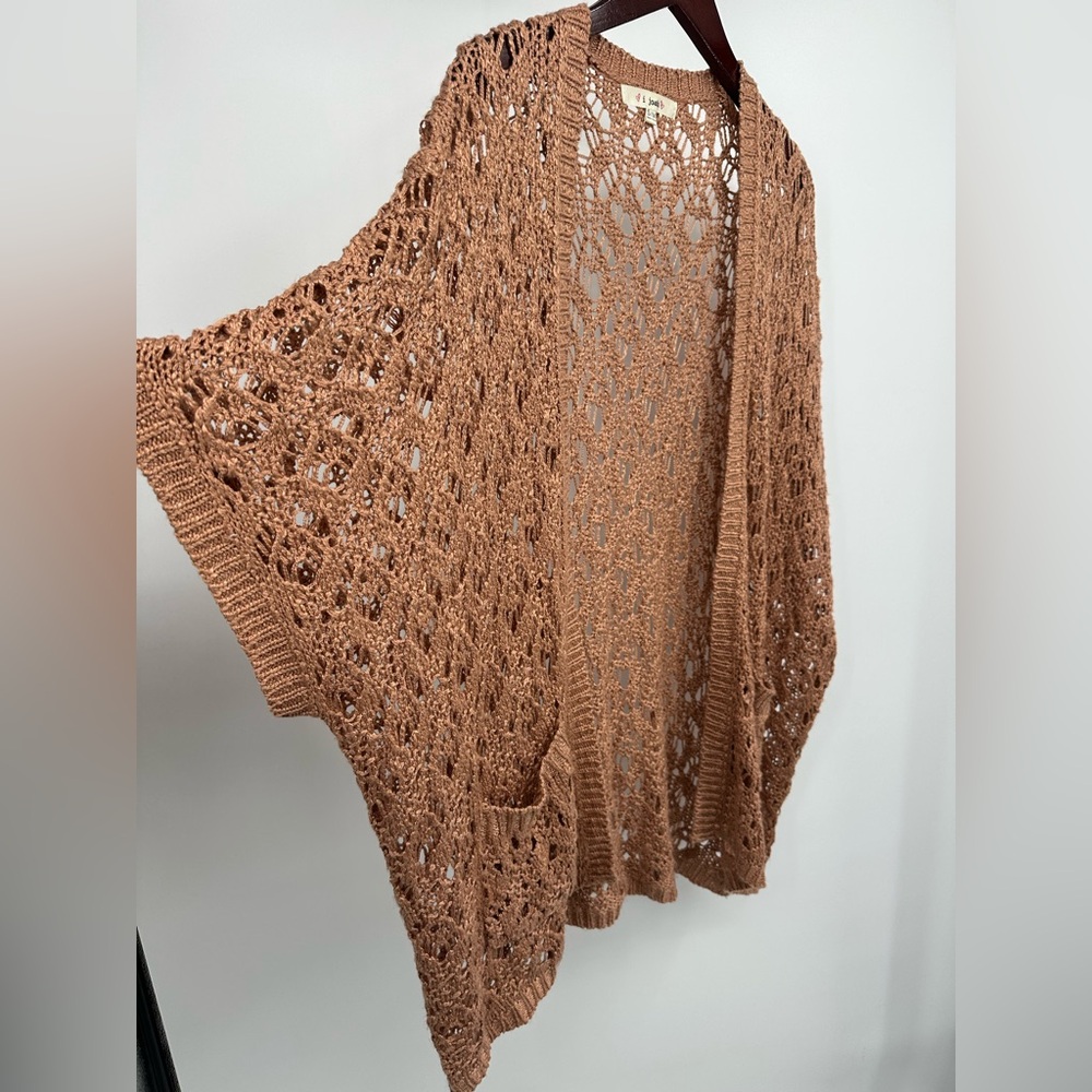 Brown Bohemian Cardigan Sweater with Intricate Knit - Picture 2 of 4